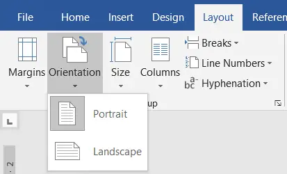 Changing orientations in MS Word