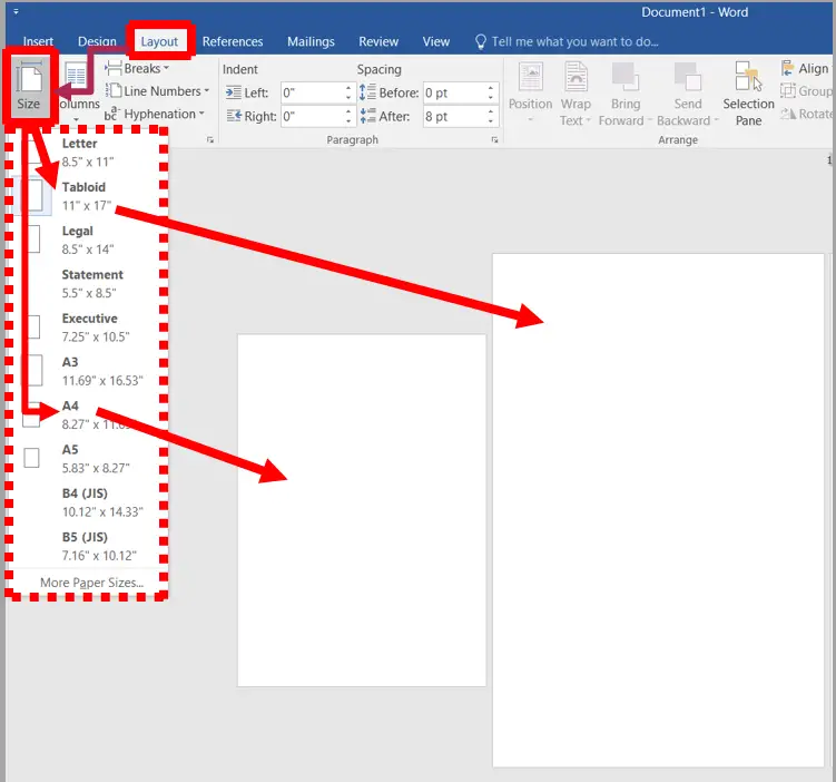 Page setup in ms word | changing page size