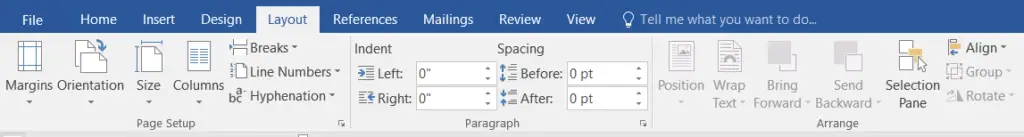 Page Layout tab in MS Word