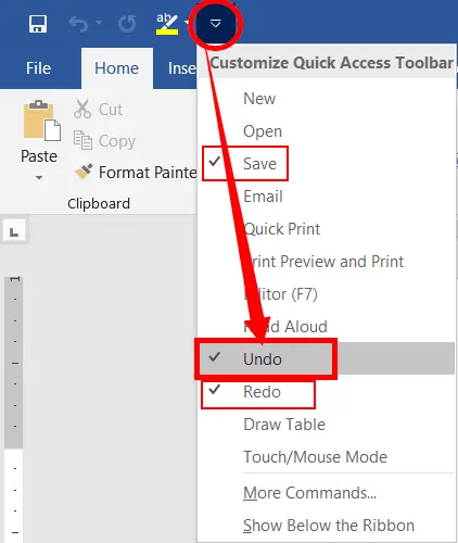 Remove commands from quick access toolbar