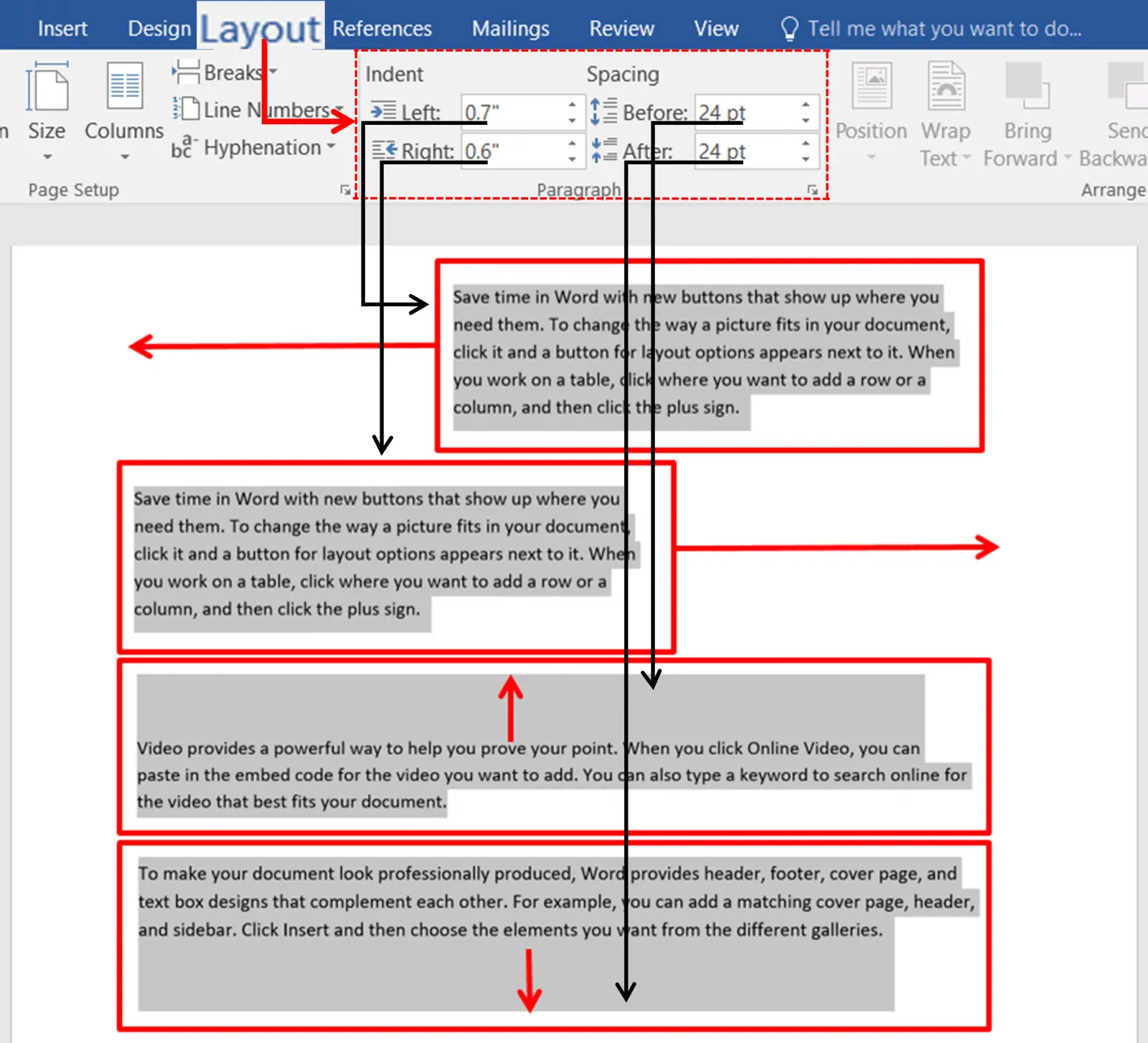 Indenting, Line and Paragraph spacing in word
