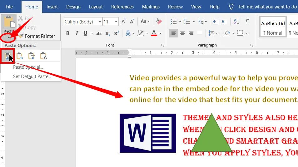 Paste Options in MS Word