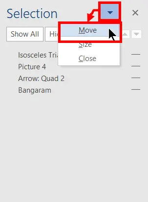 Moving the Selection Pane using the expand button