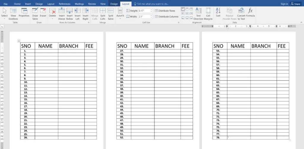 Repeat Header Rows of a Table in MS-Word