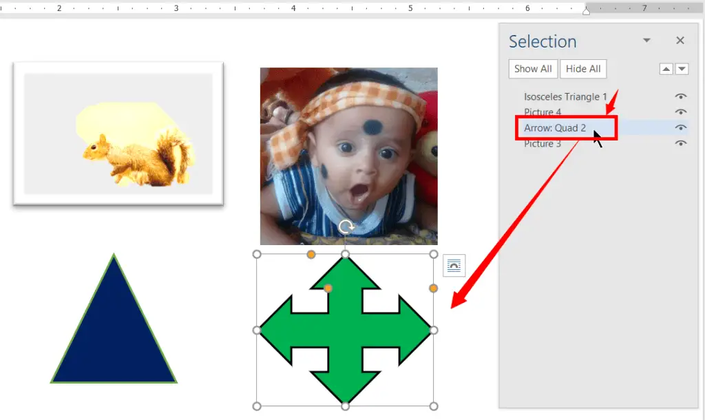 Selecting objects using the Selection Pane