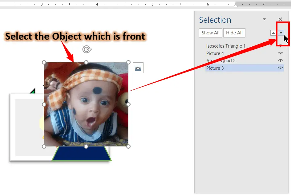 Send the Object Backward using the Selection Pane