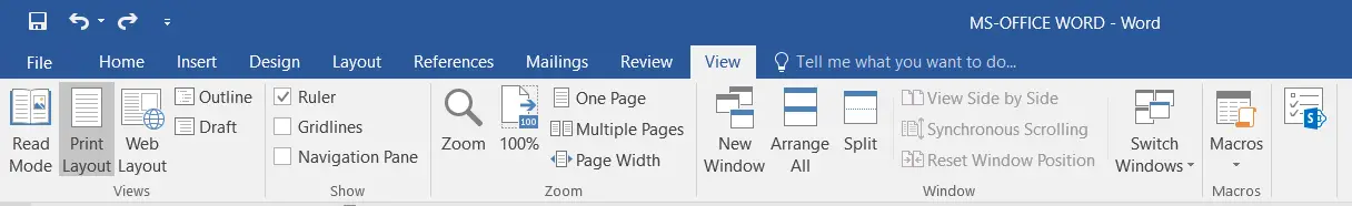 View Tab in MS-Word
