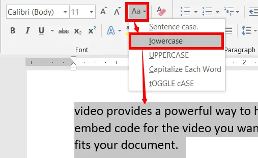 Change to lowercase in ms word