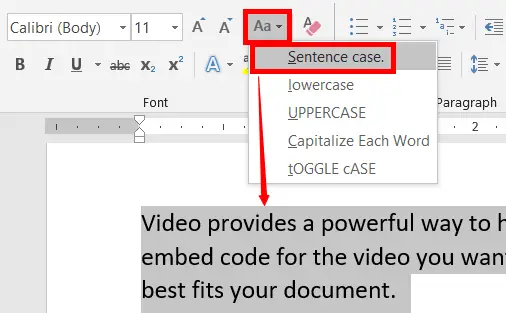 Changing to sentence case in ms word