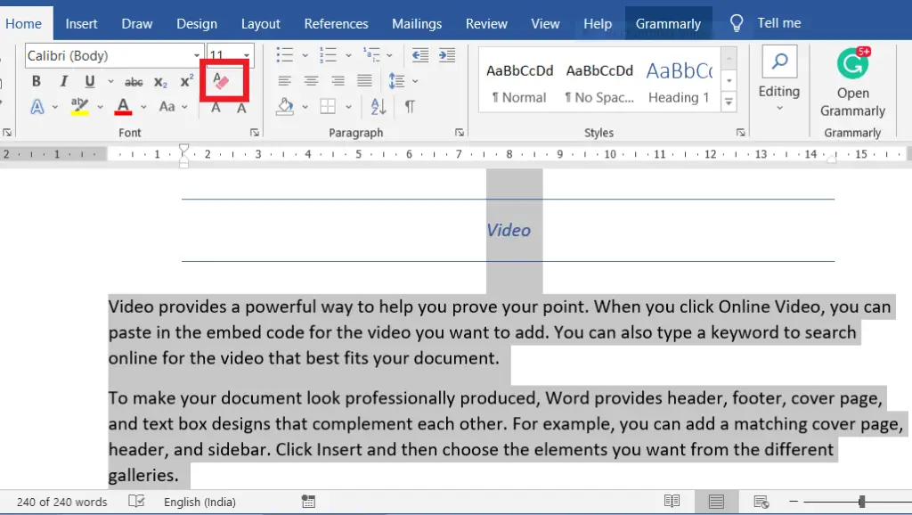 Clear All Text Formatting at a time in MS-Word
