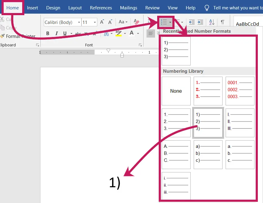 Create a Numbered list in MS-Word