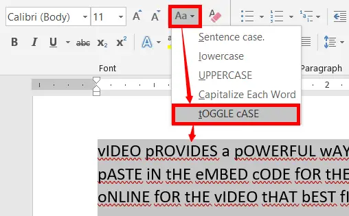 changing toggle case in ms word
