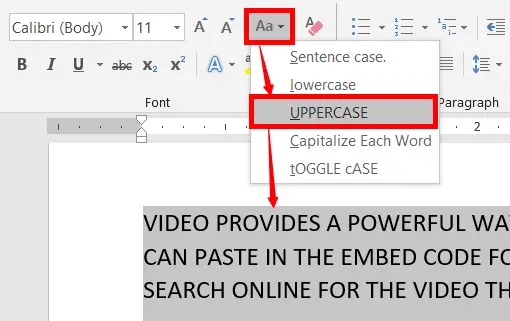changing to uppercase in ms word