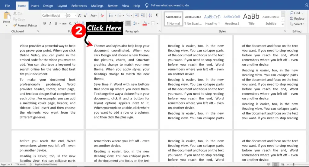 clicking the page to select | Different Headers and Footers for Different Pages in MS-Word