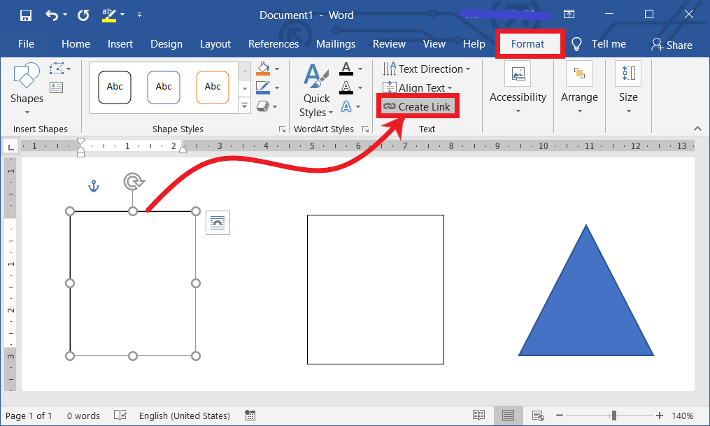 Create a link between the text boxes in Microsoft Word