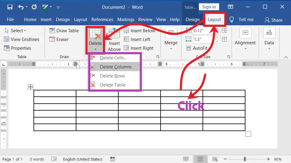 Delete or Erase a Row, Column, or a Cell in a Table in Word