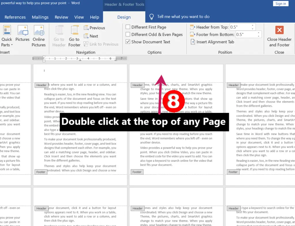 Double clicking at top of any page | Different Headers and Footers for Different Pages in MS-Word