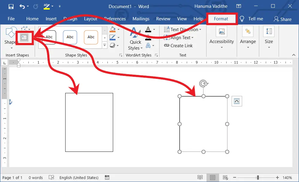 Draw text boxes in ms word