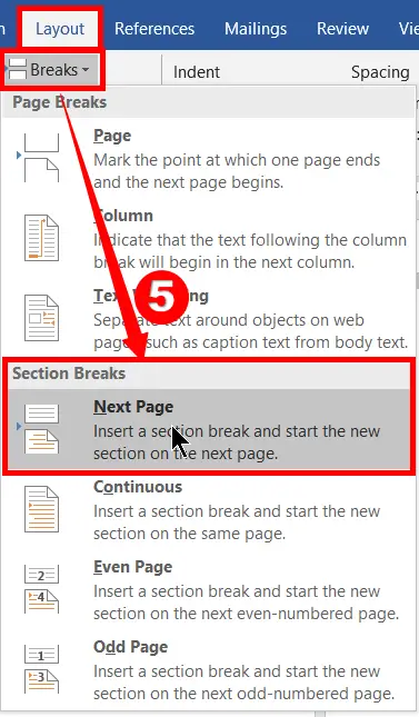Section-Break-for-the-next-pages-in-ms-word