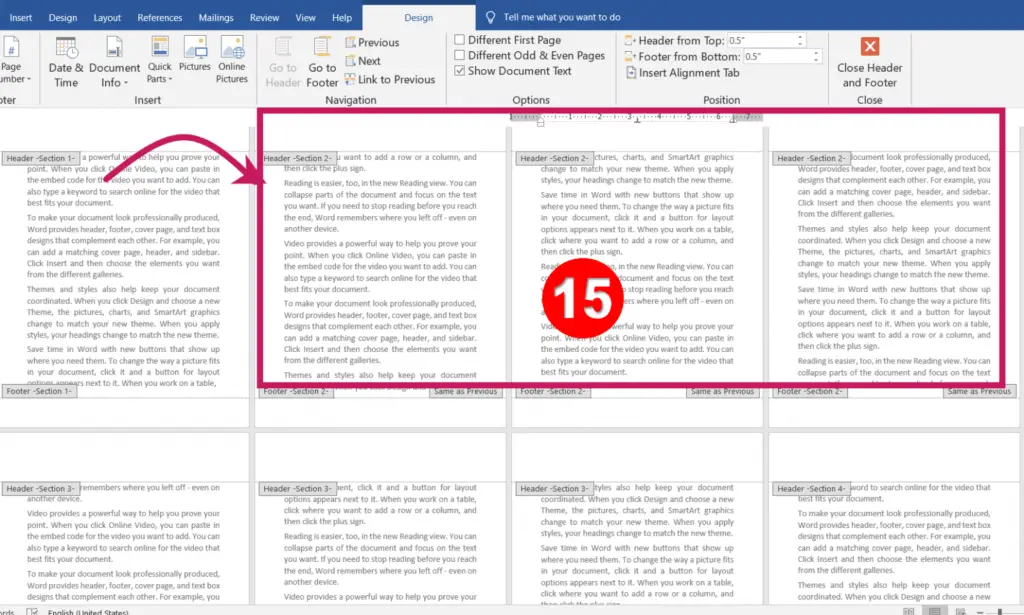 Different Headers and Footers for Different Pages in MS-Word