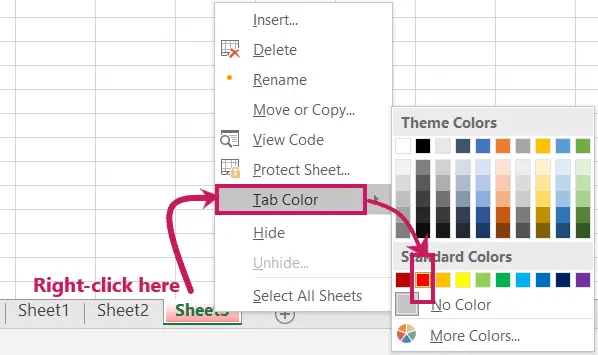 Change worksheet Tab Color in MS-Excel