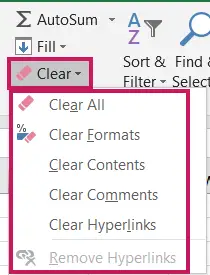 Clear All Formats, Contents, Comments, Hyperlinks in Excel