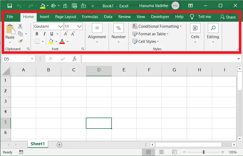Ribbon in Introduction to ms excel & user interface to MS Excel