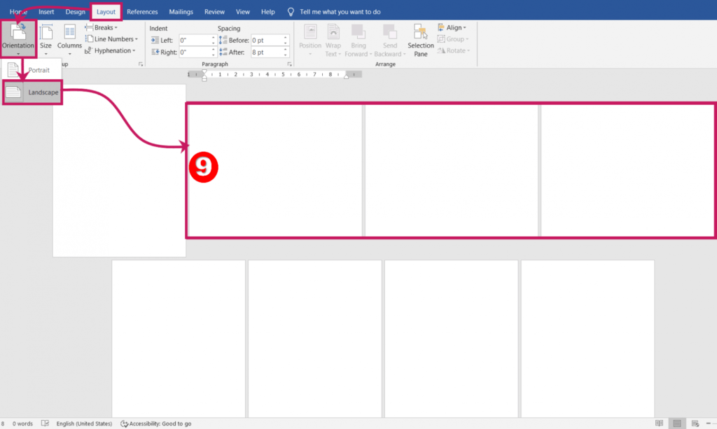 Set Portrait and Landscape Page Orientations in Word 1