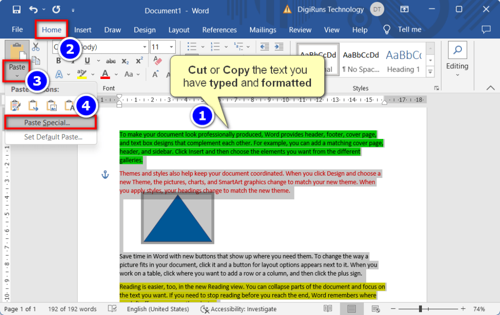 Cut or Copy the formatted text, then launch the Paste Special dialogue window