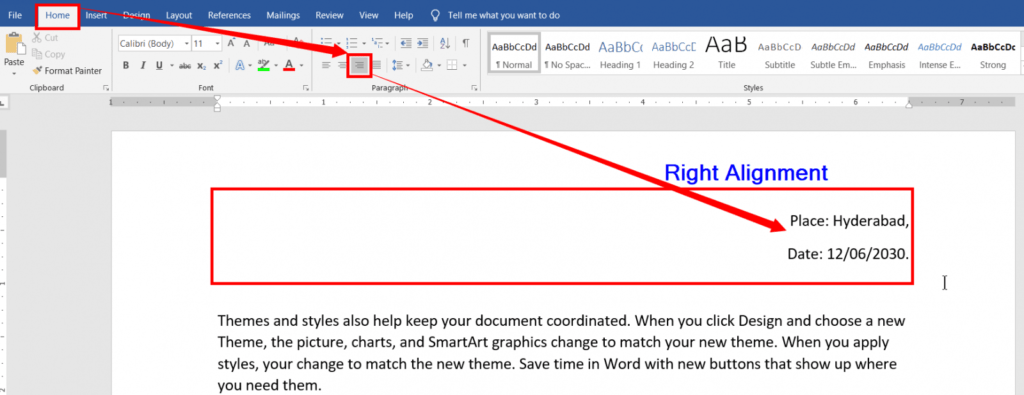 Right Alignment in ms word