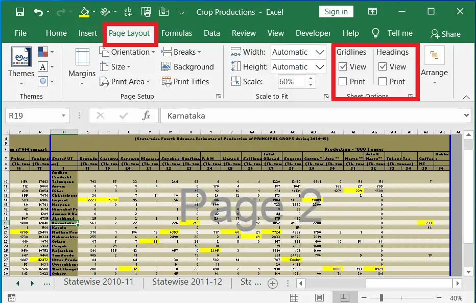 View and Print Gridlines and Headings in Sheet Options-Excel