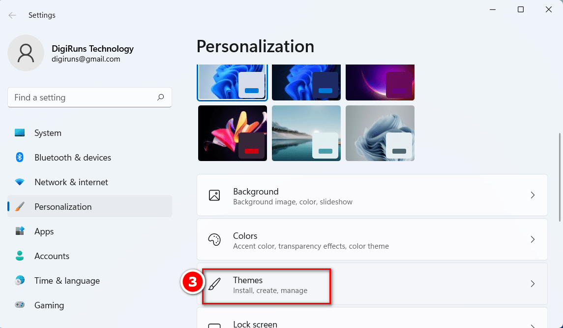 Select themes under personalization