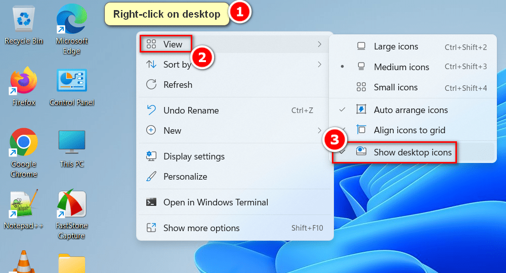 Show or hide desktop icons