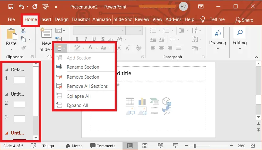 Add, Rename, Collapse and Expand Section in PowerPoint