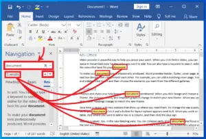 Find Text using navigation Pane in MS-Word