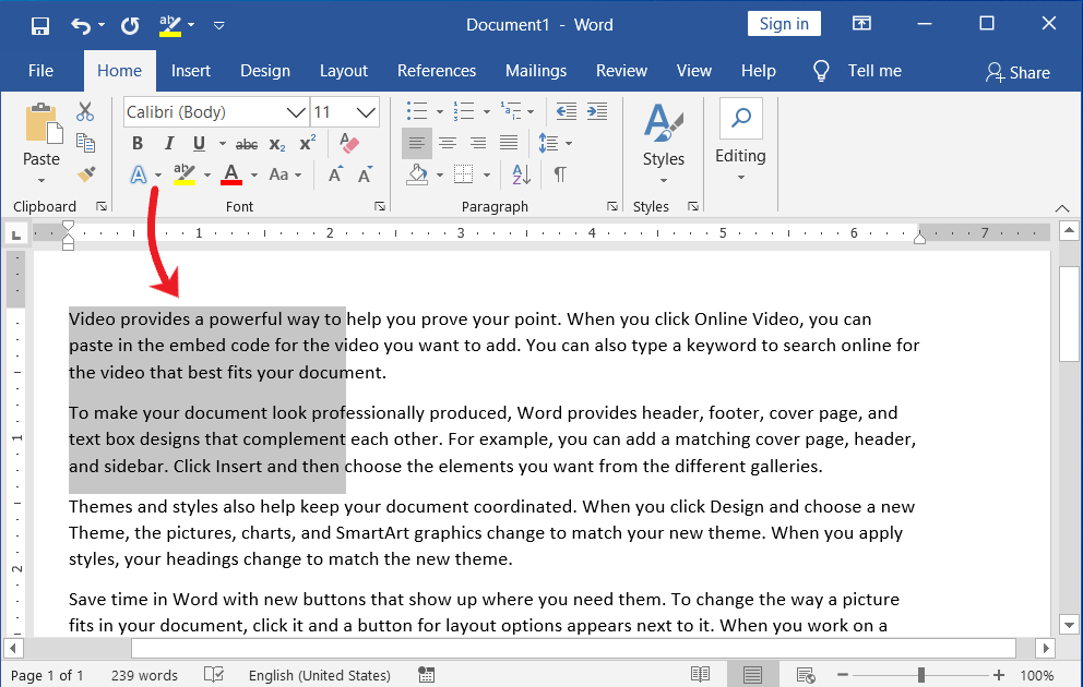 How to select text vertically in MS-Word