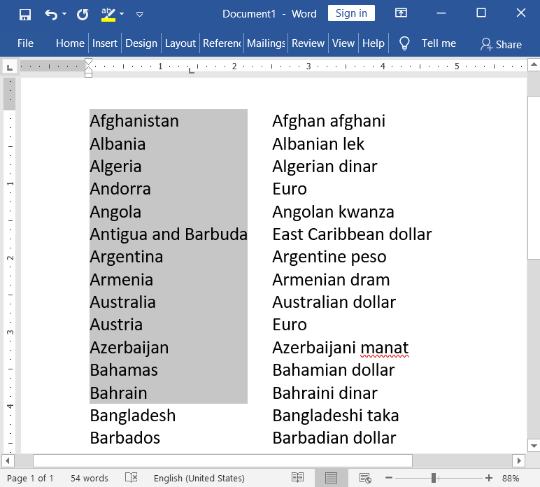 Vertical Text Selection in MS-Word