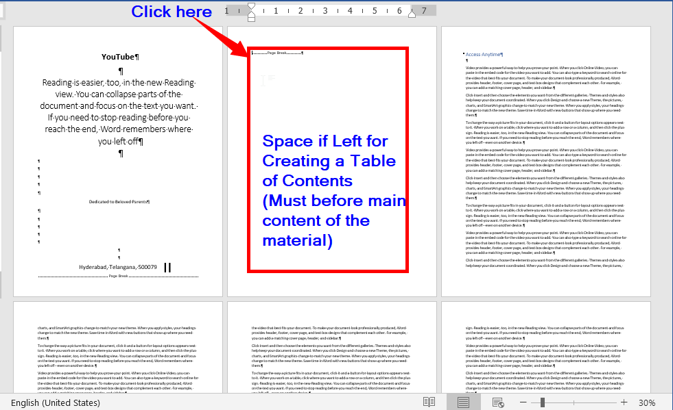 Left Space for Table of Contents in a Word Document