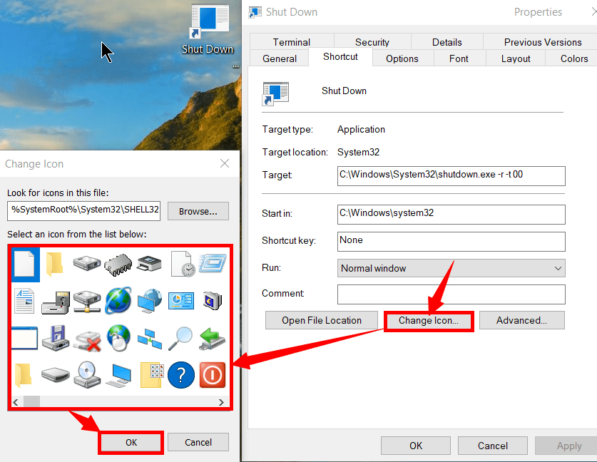 Changing the appearance of an icon on windows