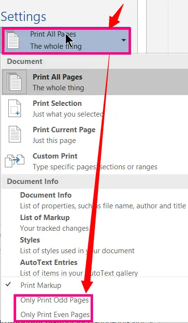Print odd and even pages