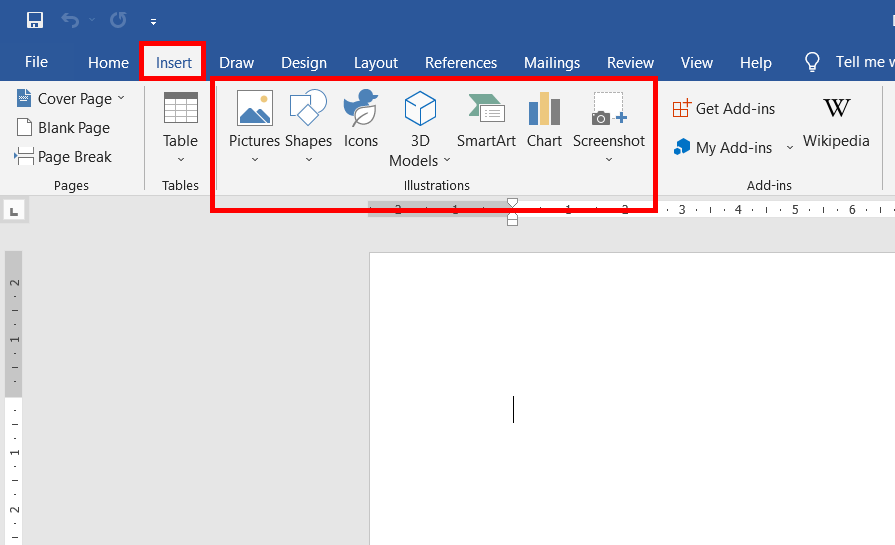 Illustrations Group on Insert Tab in MS Word