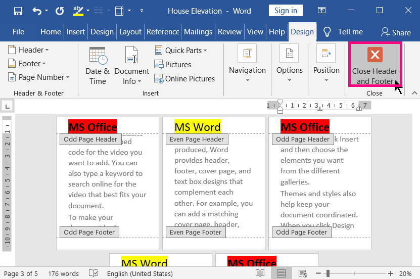 A Complete Header and Footer Tools Design Tab in MS Word 10
