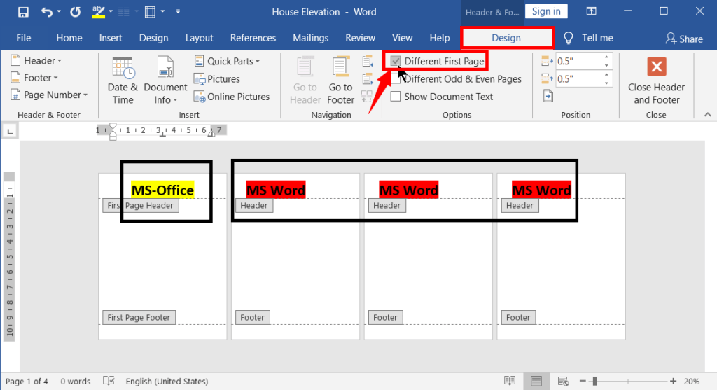 A Complete Header and Footer Tools Design Tab in MS Word 6