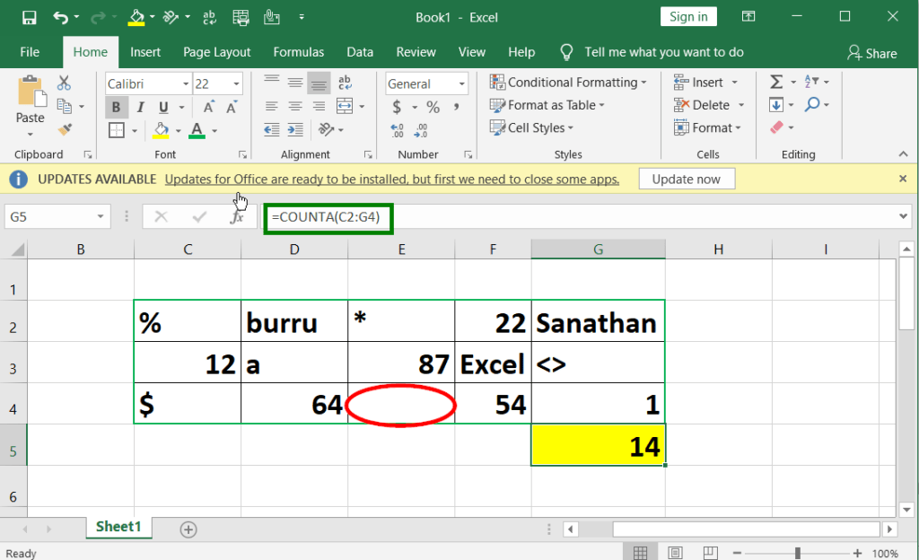 Difference between counta and count in MS Excel