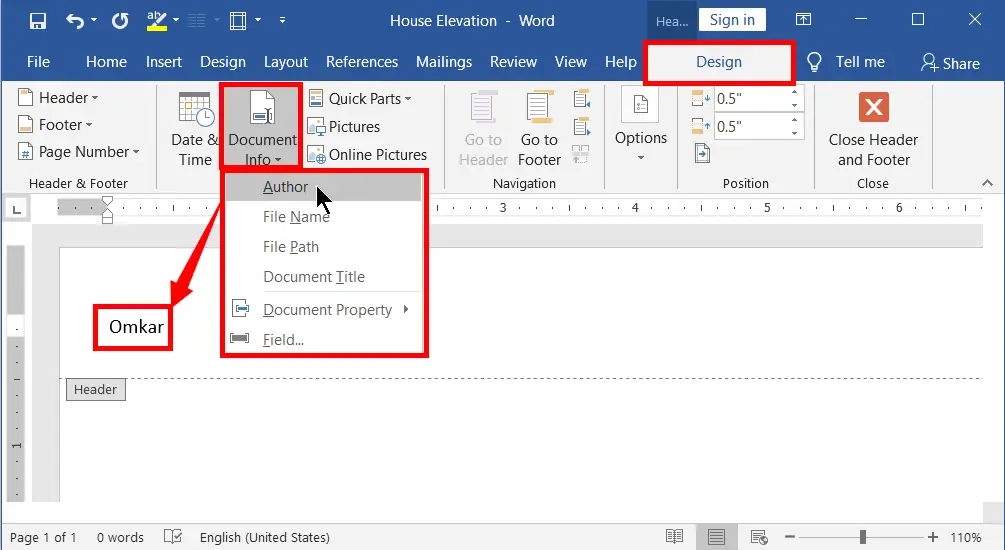 Document Info Design Tool in Word