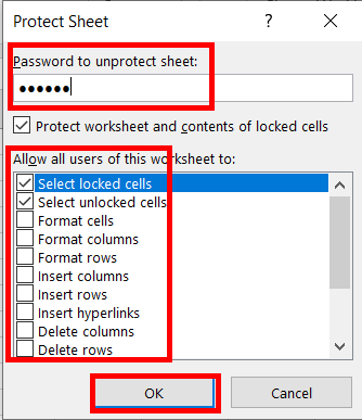Enter Password to Protect Sheet