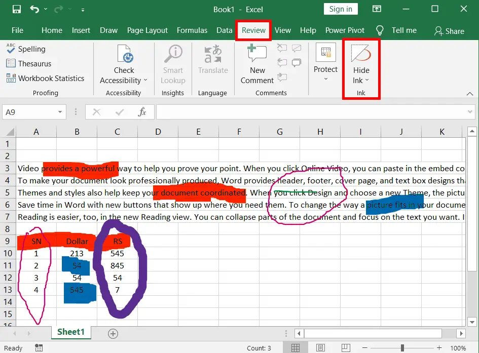 Show Ink in Excel, Word, and Ppt