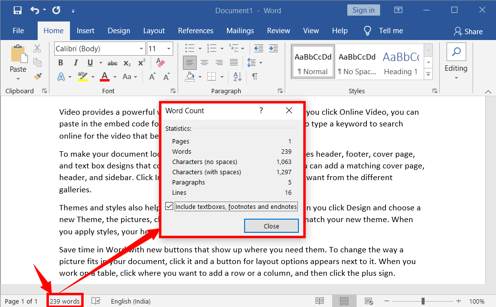Word Count in MS Office Suits such as a Word