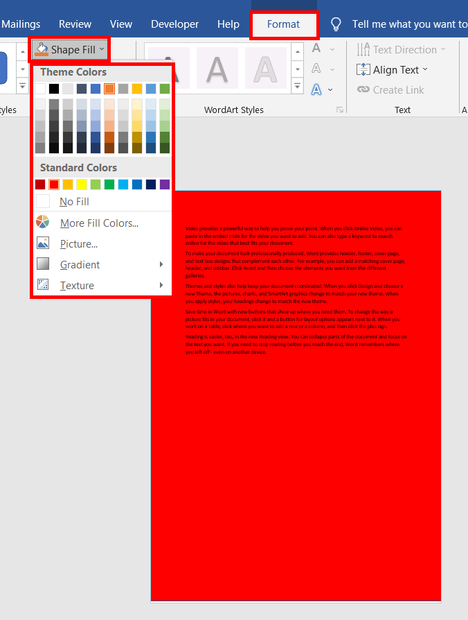 Change Page Background Color in Word