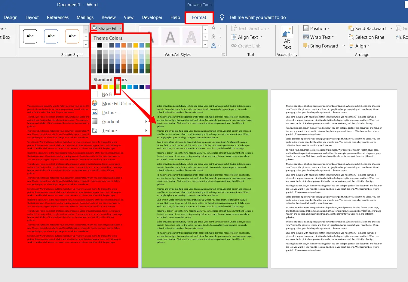 background color in word
